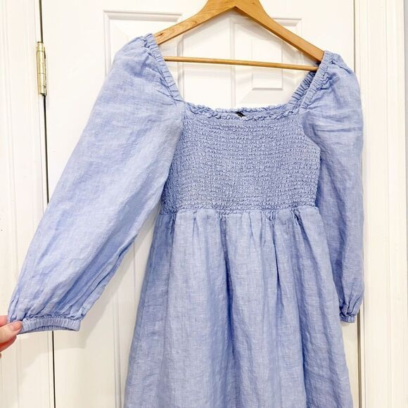 J. Crew 100% Linen Daysream Smocked dress in French blue women's size Medium - Picture 5 of 7